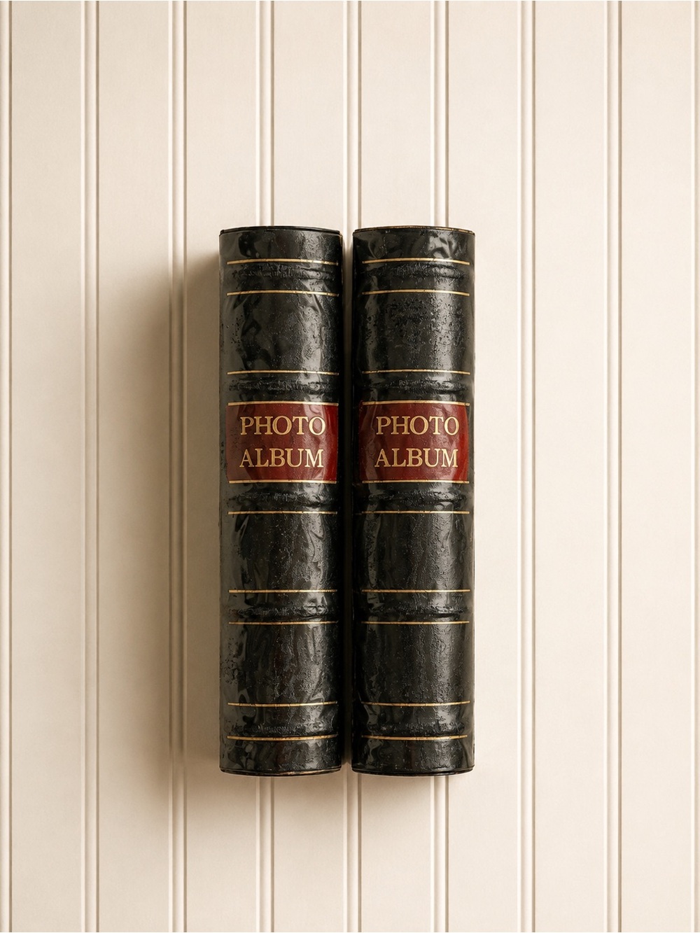 Set of 2 Vintage Black Leather Bonded Photo Album